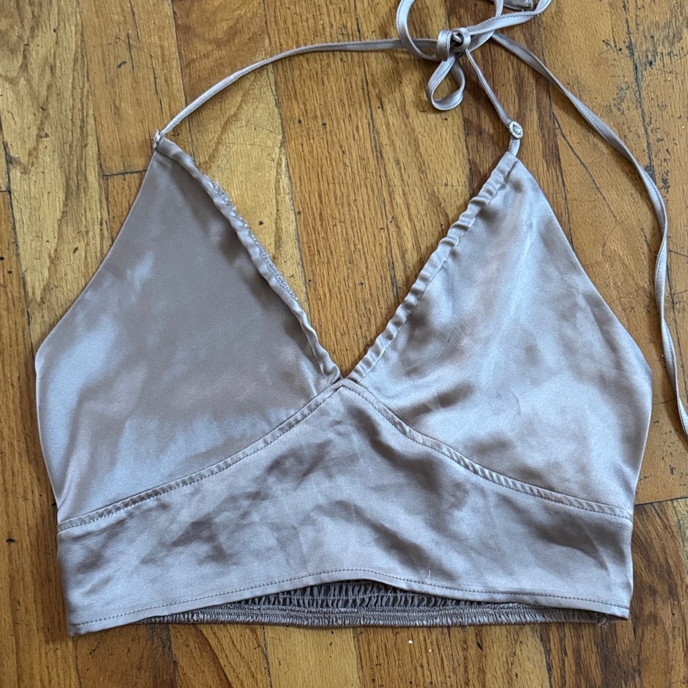 Elegant Satin Halter Bralette - brown